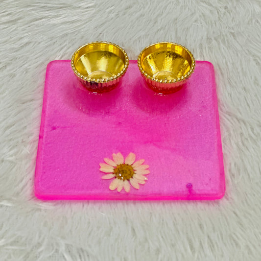 Square Pooja Thali With White Flower